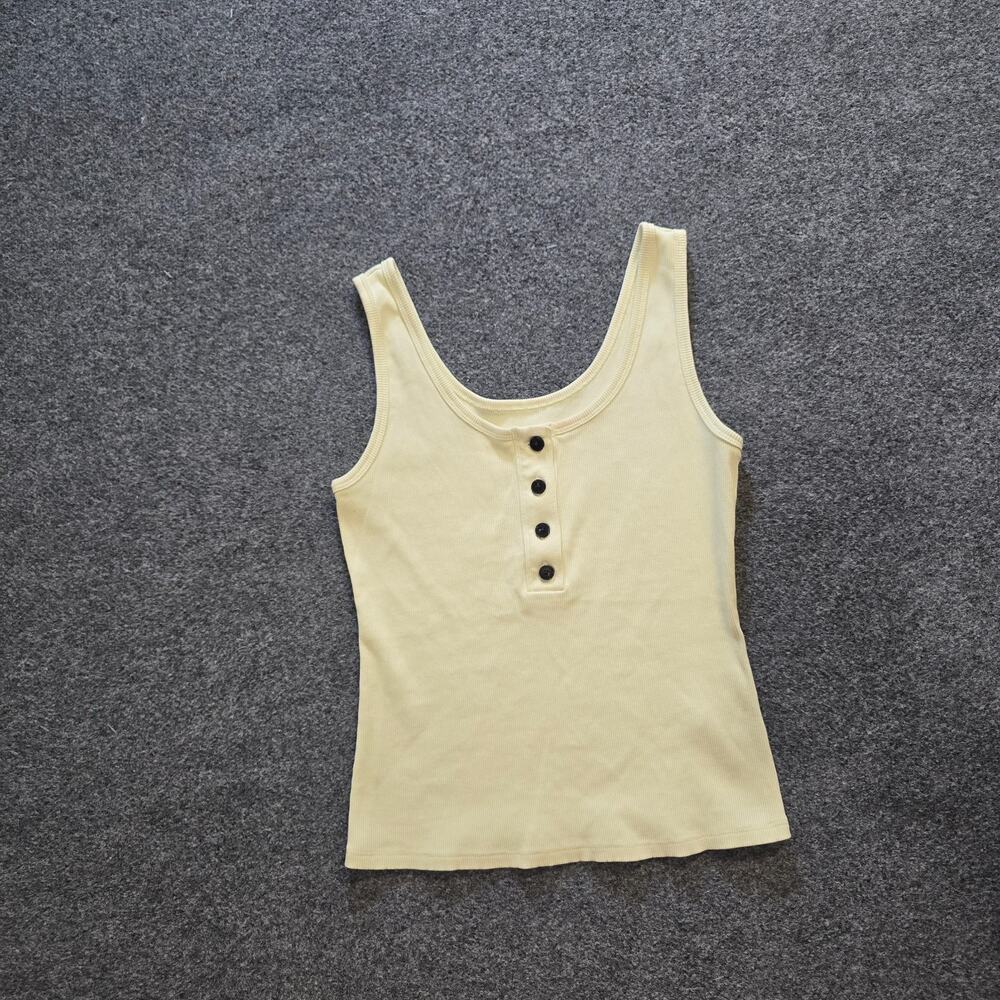 Everlane Top Womens Size Medium Yellow Ribbed Tank Henley Organic Cotton Casual